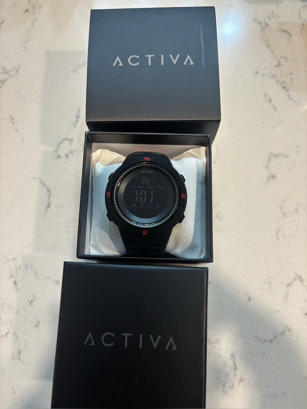 Ativa Black Digital Compass Sports Watch with Red Accents